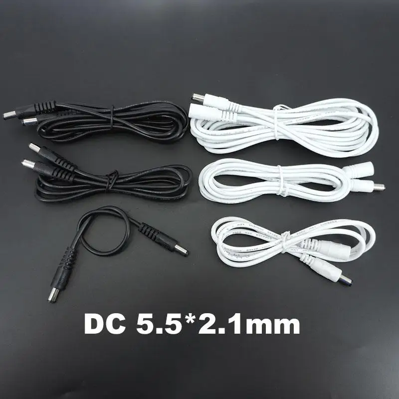 

22awg 3A DC Male To male female Power supply Adapter white black cable Plug 5.5x2.1mm Connector wire 12V Extension Cords V27