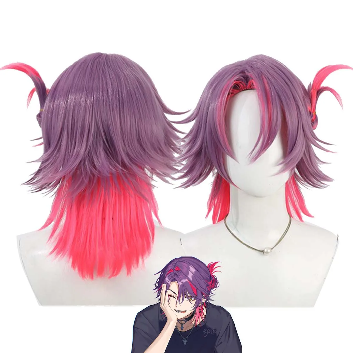 Virtual Youtuber Watarai Hibari Cos Short Purple Gradient Hair Wig For Men