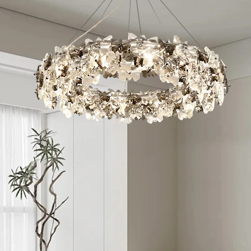 Modern Minimalism Luxury Circle Butterfly Crystals Led Pendant Lights  Deco Room Decor Led Lights Indoor Lighting Lamps Fixtures