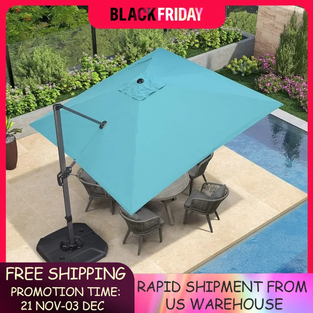 Patio Umbrella with Base 10 Feet Outdoor Cantilever Square Umbrella Aluminum Offset Umbrella with 360-degree Rotation