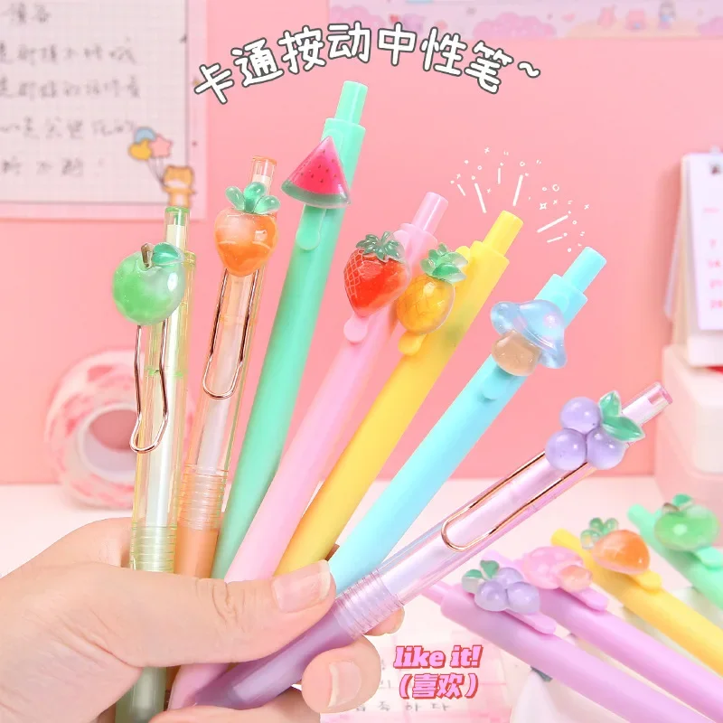 

50pcs Ins cute fruit resin push neutral pen student high-value water pen cartoon press Black Signature Pen