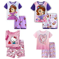 Hot Short sleeved Pajama and pajama suit Sofia Kitty Fan Unicorn kids Sleepwear Cotton Nightwear Clothes Pajamas Sets Gift