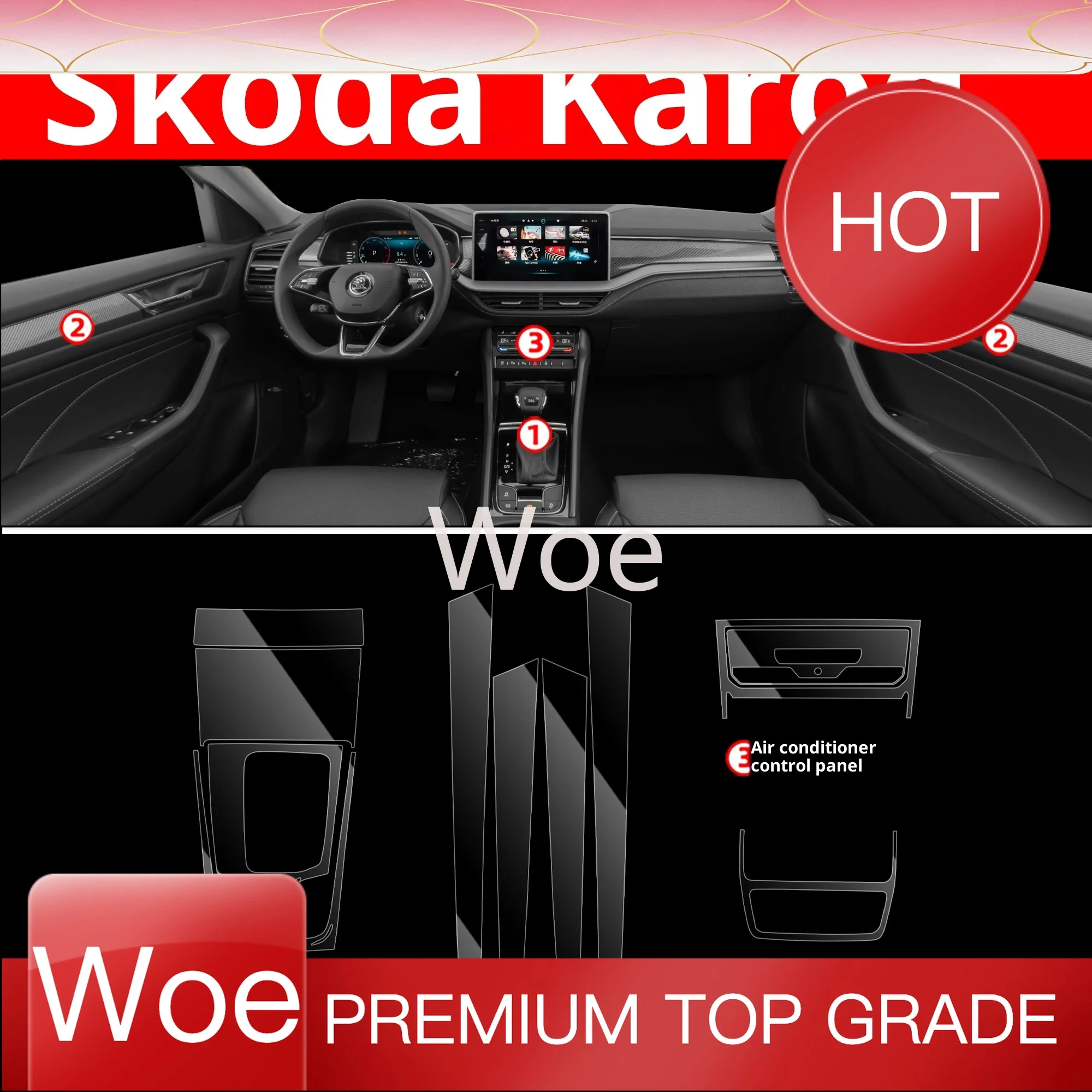 Film de protection intérieur pour Skoda Karoq, kit d'autocollants anti-rayures pour tableau de bord et console centrale, accessoires pour SUV