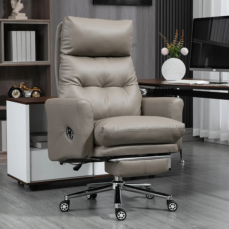 

Leather boss chair reclining office chair light luxury executive chair comfortable sedentary sofa seat