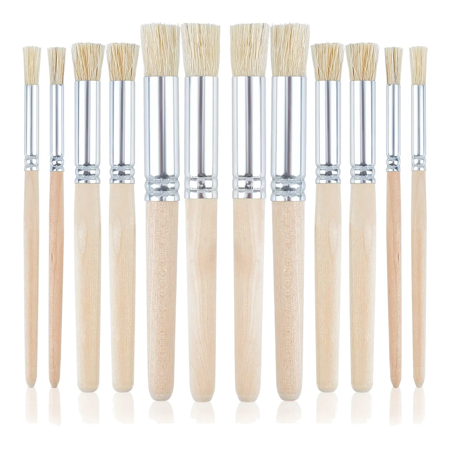 Wooden Stencil Brushes,12Pcs 3 Sizes Natural Stencil Brushes Bristle