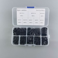 500pcs Nylon Flat Washer Assortment Kit 8 Size Black Plastic Flat Washer Assorted Screw Washers Set for Household Industrial Use