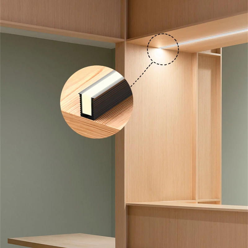 Mini Ultra-thin LED Cabinet Aluminum Profiles Strip Lamp Recessed Invisible Channel Milky Diffuser Closet Shelf Panel Bar Lights