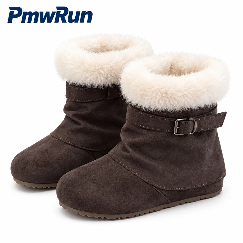 Trend Fashion Snow Boots For Women PU Leather Waterproof Female Warm Padded Shoes Anti-slippery Faux Fur Women's Plush Footwear