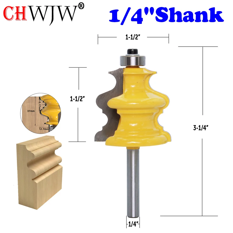 1PC 6.35 12.7mm Shank Architectural Cemented Carbide Molding Router Bit Trimming Wood Milling Cutter for Woodwork Power Tools