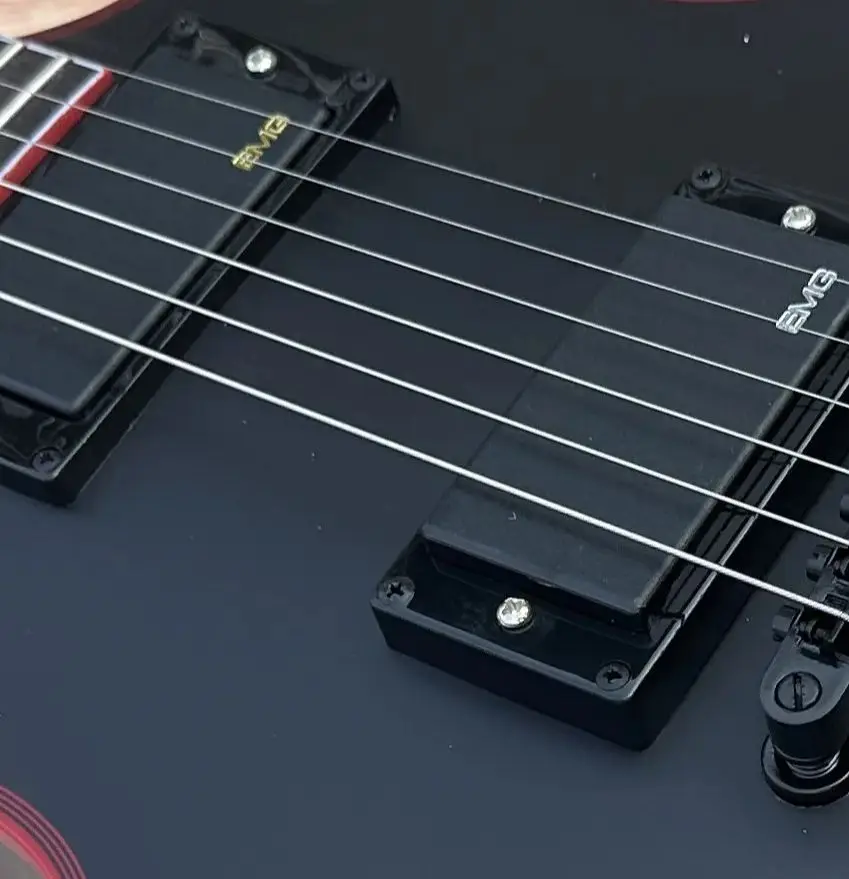 Customized electric guitar, Red logo and body wrapping, matte, black EMG cartridge, lightning package