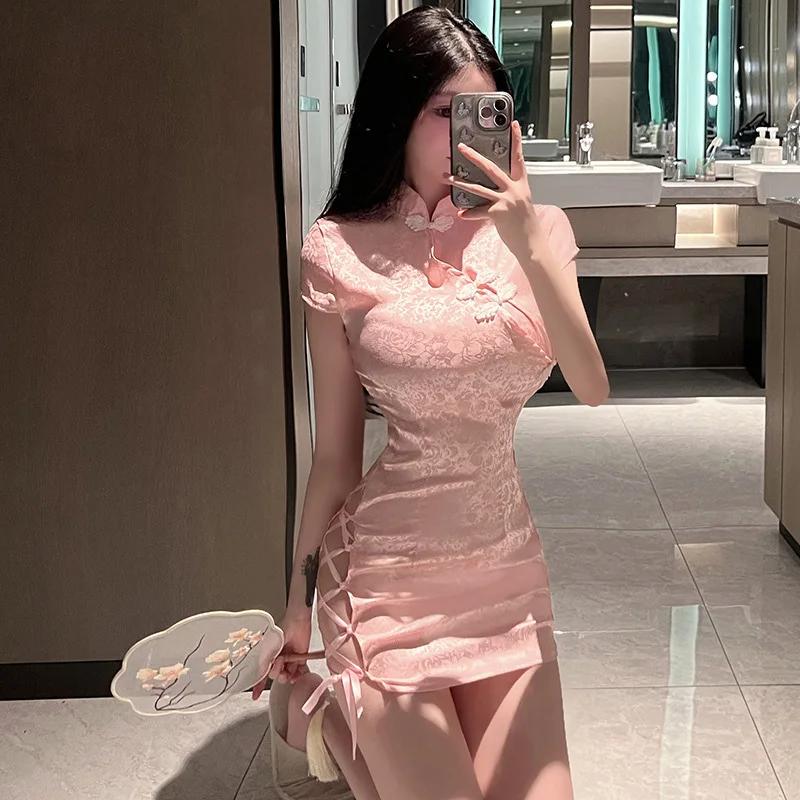 Vestido Cheongsam ajustado de estilo chino para mujer, uniforme de mucama Rosa Kawaii, disfraces de conejito Sexy, Cosplay de escenario de fiesta, nuevo