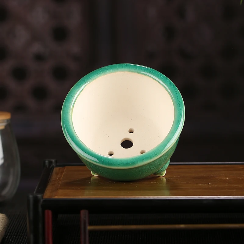 Yixing Ceramic Succulent Bonsai Flower Pot Chinese Style Purple Sand Pot Retro Small Round Pot Home Decorative Flower Pot LE654