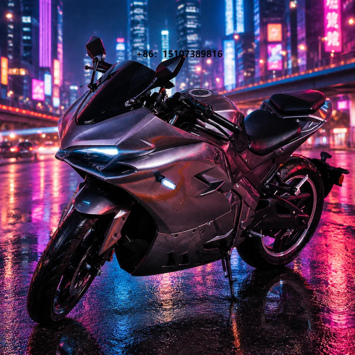 Racing Motorcycle with 80km/h Top Speed Aerodynamic Fairing Powerful Motor Disc Brake and Main Performance Specs