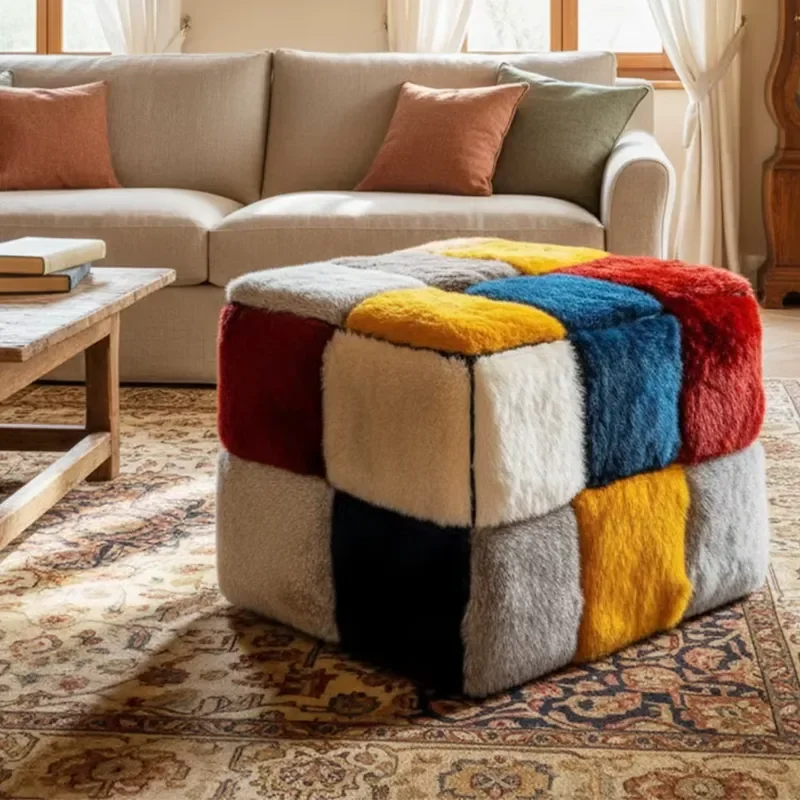 Lazy Colorful Magic Cube Sofa Chair Colorful Fabric Ottoman for Home Use Bedroom Living Room Stool Ottoman Hotel Furniture
