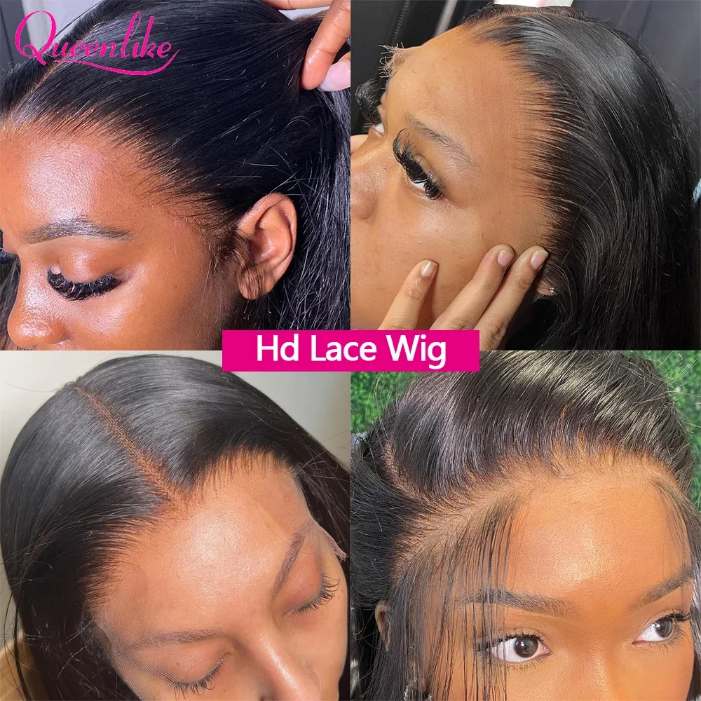 Queenlike 26 Inch 13x6 HD Lace Frontal Human Hair Wigs Straight Remy Hair Frontal Wigs Human Hair Natural Black For Women