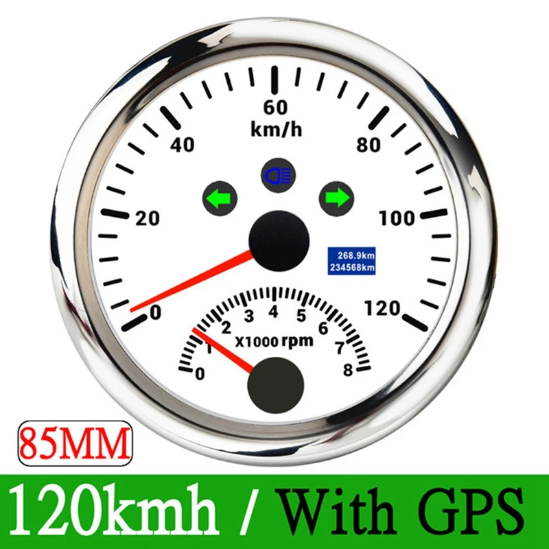 2 In 1 85MM Marine GPS Tachometer 0-120KMH Speedometer 0-8000RPM With Red Backlight For Marine Trucks