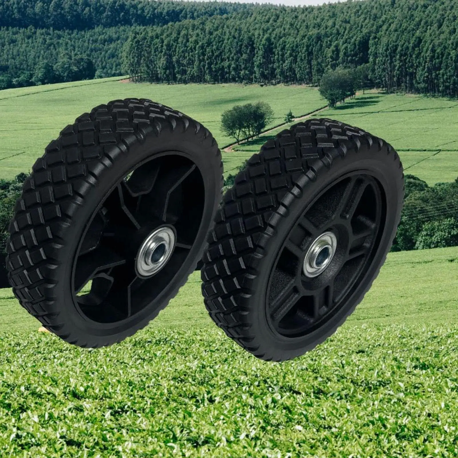 2 Pieces PVC Lawnmower Wheels Mower Accessories Easy Installation 6 inch Tires Multipurpose Sturdy High Reliability Accessory