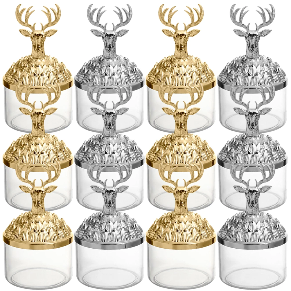 

12pcs Golden Square Boxes Candy Containers for Baby Gifts Elk Decorative Wedding Party Favor Cases Christmas Gift Packaging