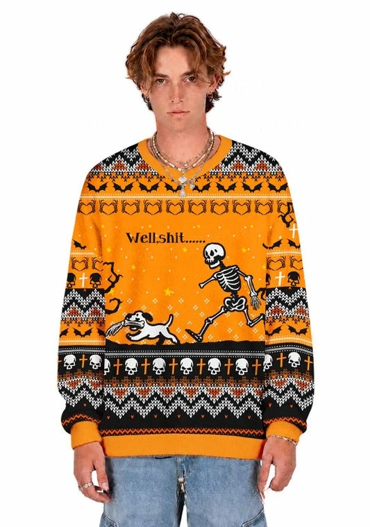 2026 New Ugly Christmas Sweater Pullover,Funny Skeleton Dog 3D Print Sweatshirt, Men‘s Women’s Kid‘s Christmas Party Jumper