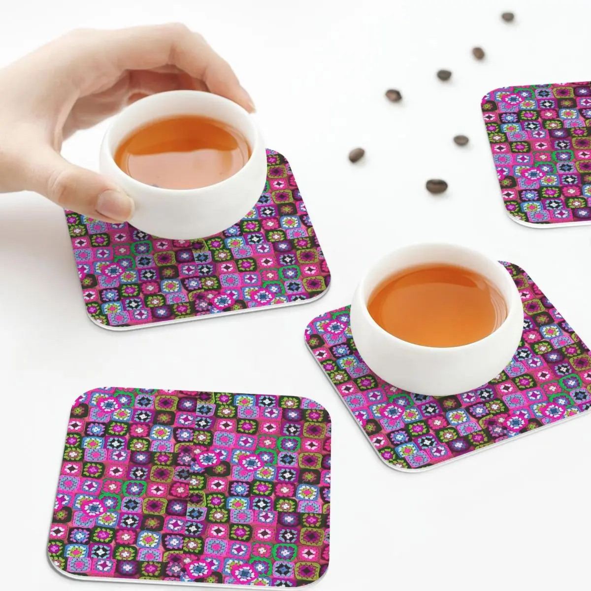 Crochet Blanket Granny Square Vintage Coasters Kitchen Placemats Non-slip Insulation Cup Coffee Mats  Tableware Pads Set of 4