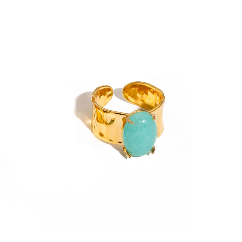18K Gold Plated Stainless Steel Open Ring Inlaid with Natural Stones Shaped  Anti-allergic Metal Personality Jewelry for Women