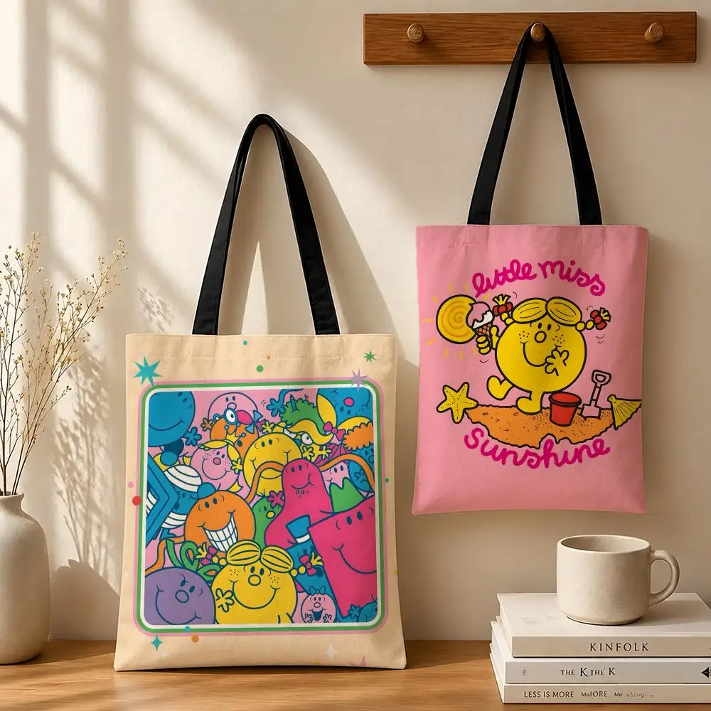 M-Mr. Men and Little Miss Storage Bags Canvas  bag, suitable for work, school, and daily commutes, reusable shopping bag.