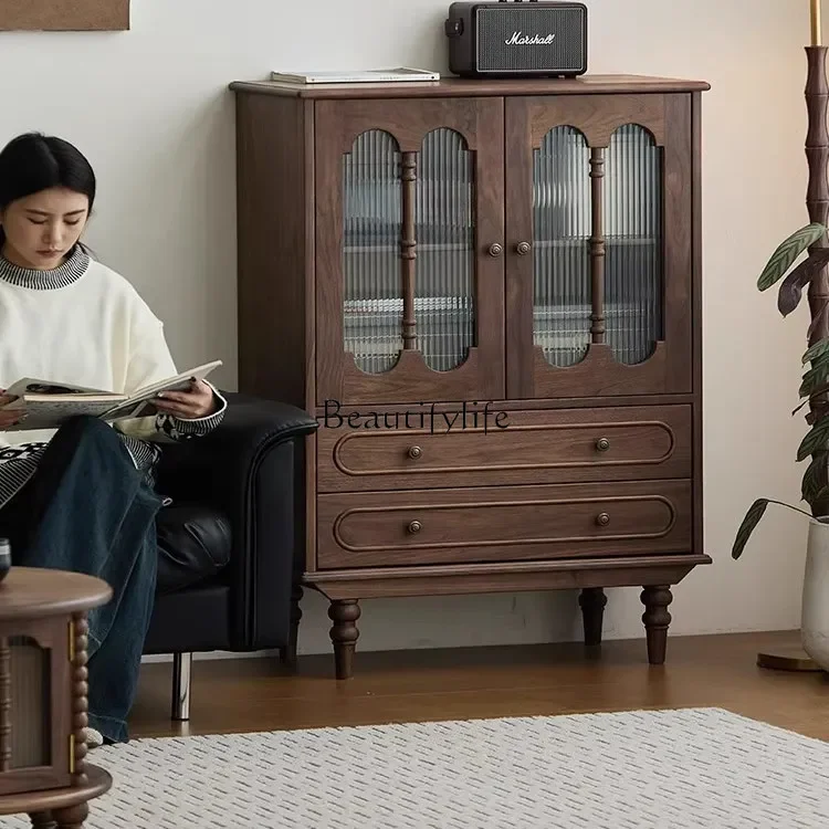 

1North American Black Walnut Bookcase All Solid Wood french retro Display Wine Cabinet