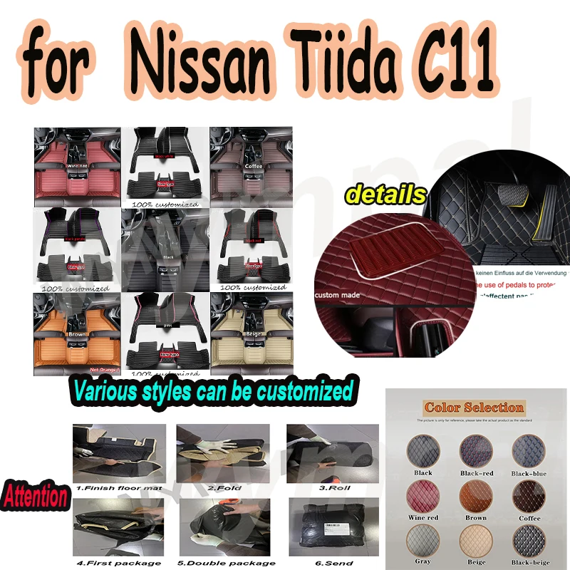 

LUXURY Custom Automotive Car Floor Mats For Nissan Tiida C11 2004 2005 2006 2007 Auto Luxury Leather Men Women Car Mats Full