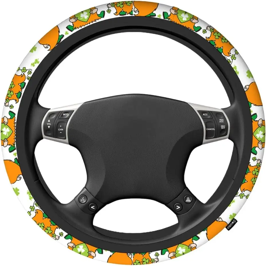 Irish Gnomes Car Steering Wheel Cover St Patricks Day Gnomes Luck Clovers Safe Driving Anti-Slip Steering Wheel Covers Ste