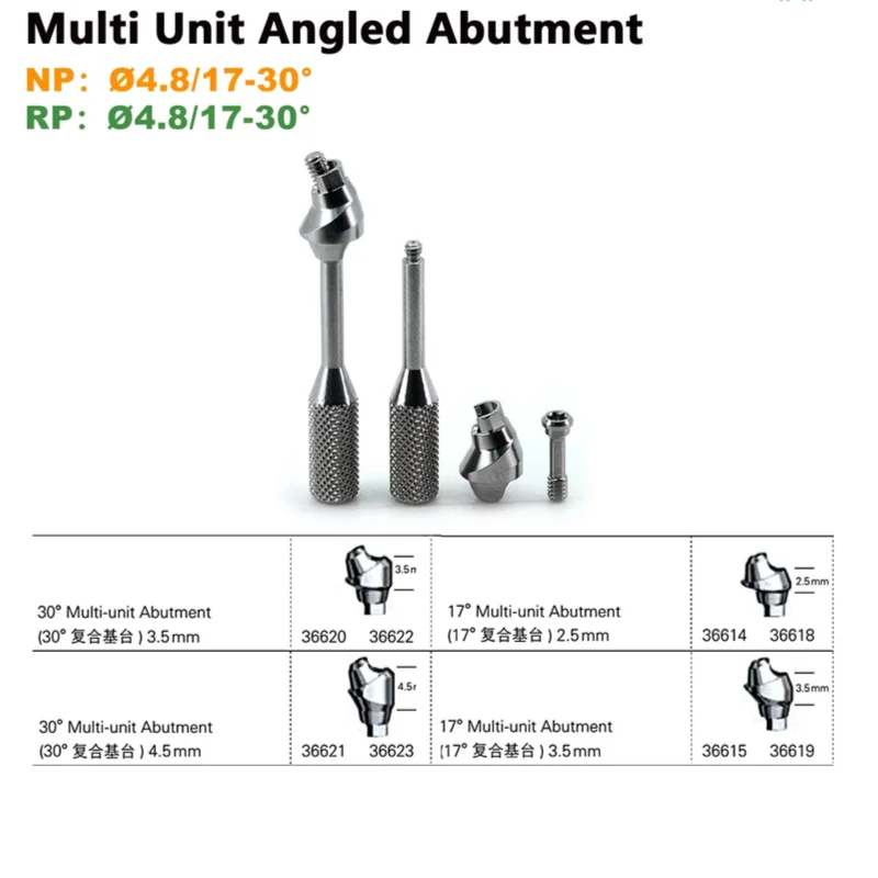 Dental Parts Multi Unit Angled Abutment Nobel Compatible Ti Grade 5 Internal Connection Screw Retained Platform Transfer 17/30°