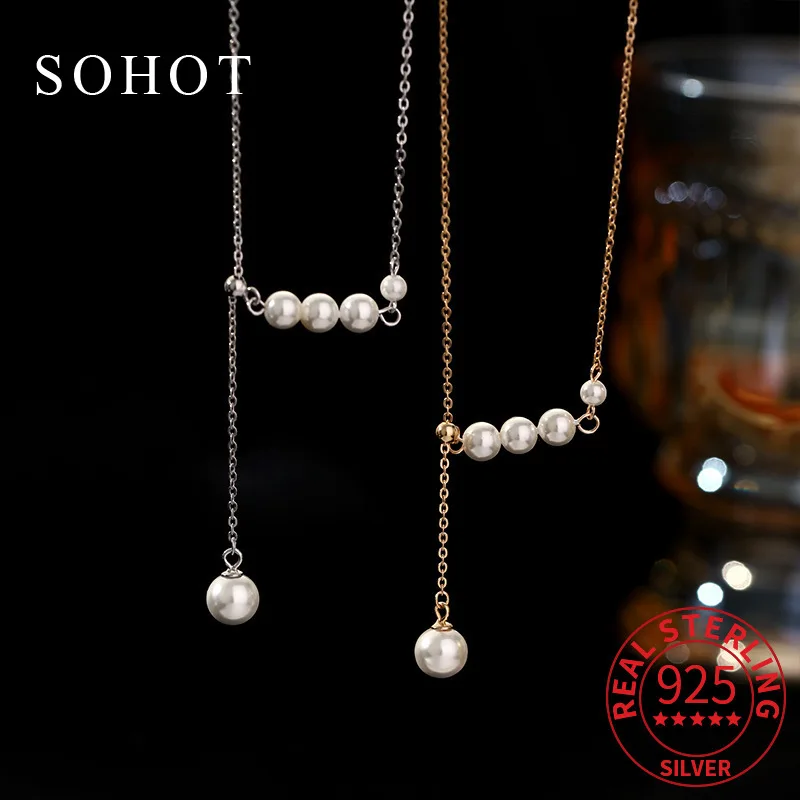 

Настоящее серебро 925, минималистичный кулон с жемчугом, колье-колье для очаровательных женщин, модные легкие роскошные ювелирные аксессуары