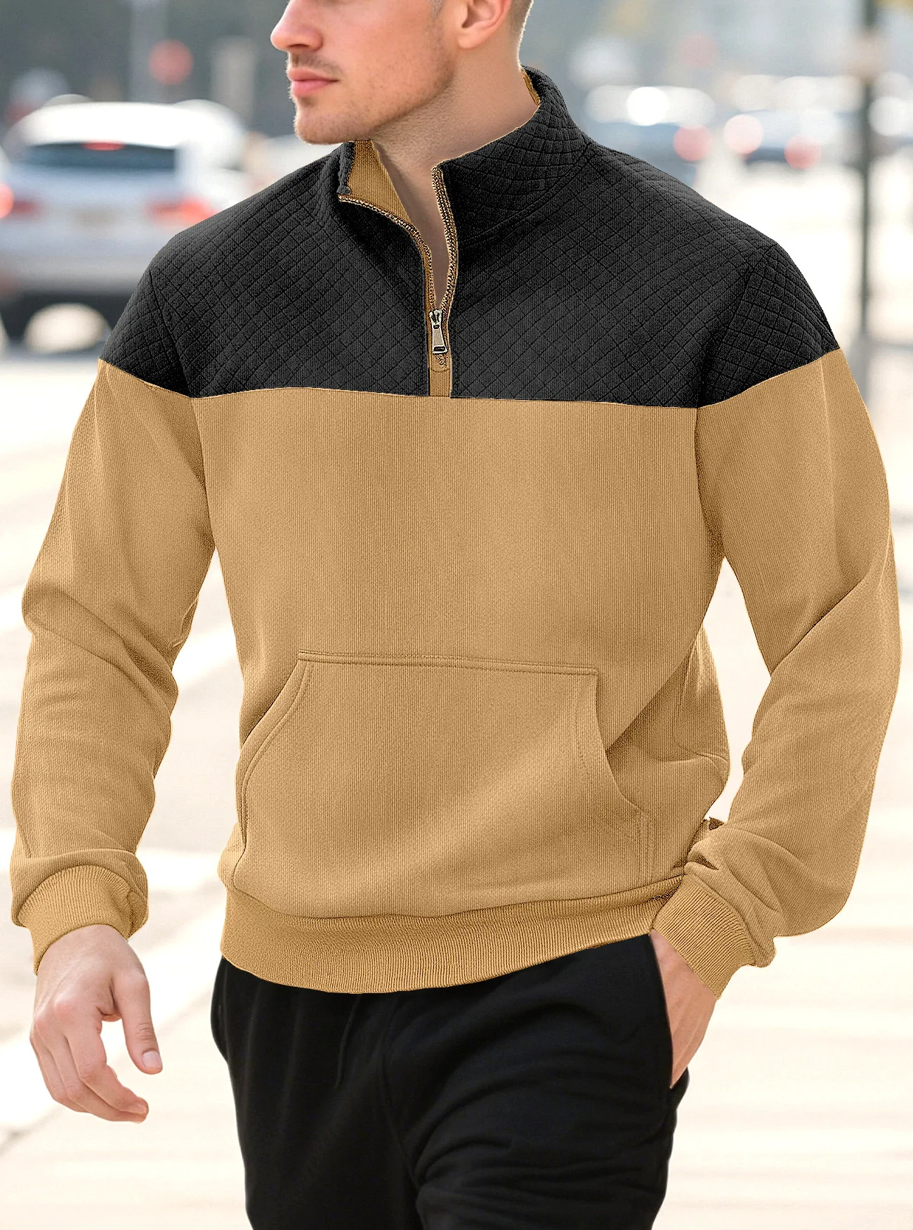 Knitted American Zipper Simple Long-sleeved Autumn Polo Jersey Large Size Men's Polo Shirt Men's