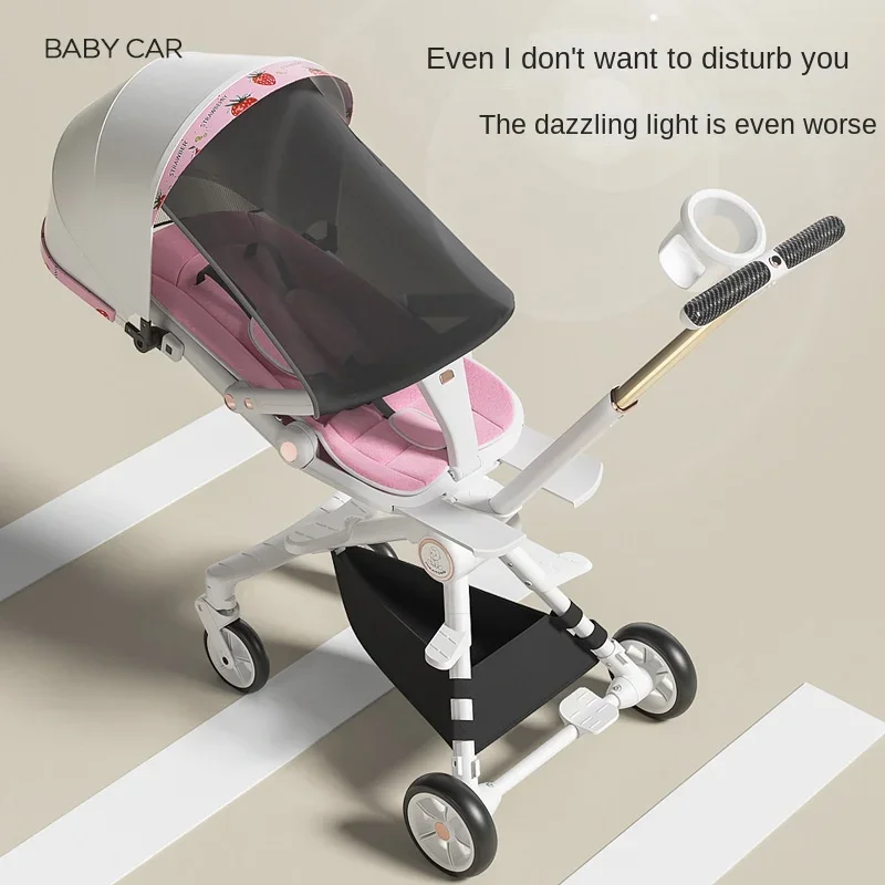 Lightweight Foldable Baby Trolley Easy To Sit and Lie Down Stroller One Key Double Brake Seat Rotation Travel Strollers