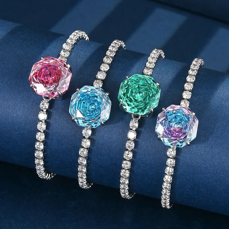 

New Arrivals Adjustable Tennis Bracelet for Women - Sparkling 14x14mm Lab-Grown Gemstone, Anniversary Gift, Prom Party Jewelry