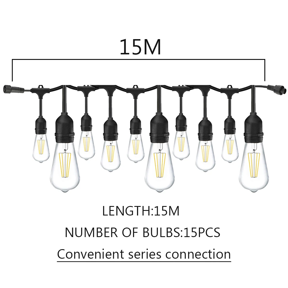 10M 15M Zware Led String Lights E27 ST64 Filament Lamp 4W Fairy Guirlande Opknoping Lichten Patio Festival cafe Bar Industriële Decor