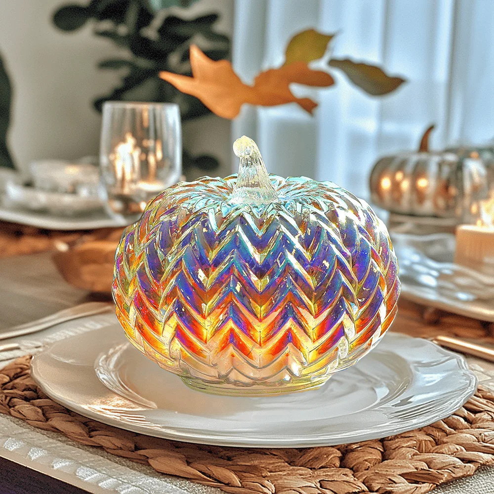 2025 فانوس اليقطين الزجاجي الفاخر لتزيين حفلات الخريف الداخلي هدية للمنزل قطعة مركزية لعيد الشكر والهالوين
