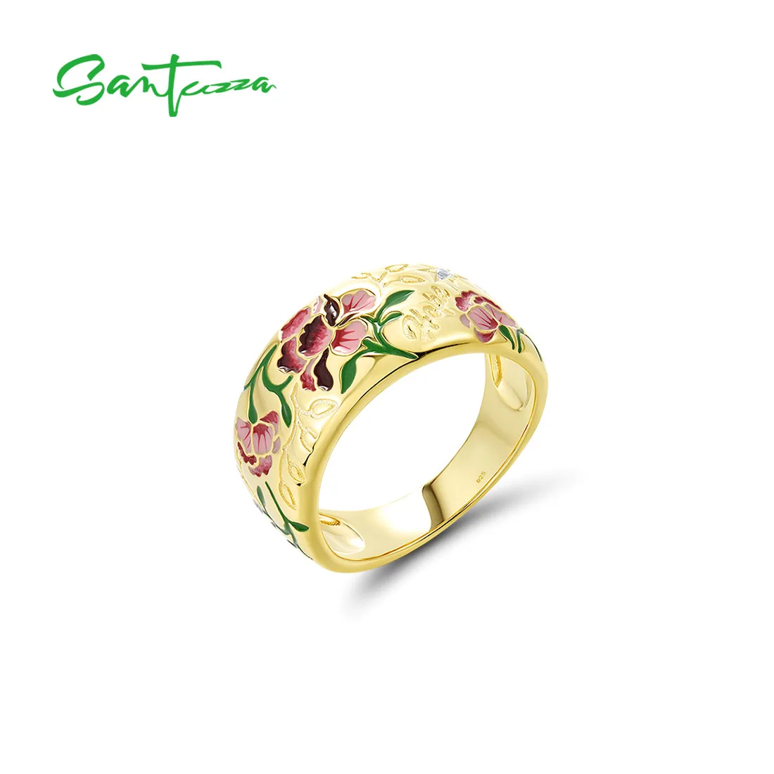 

Аутентичное кольцо SANTUZZA из стерлингового серебра 925 пробы для женщин, сверкающее белое кольцо с фианитами и красной эмалью в форме цветка, премиум-класса, подарки на день рождения, свадьбу, ювелирные изделия высокого качества