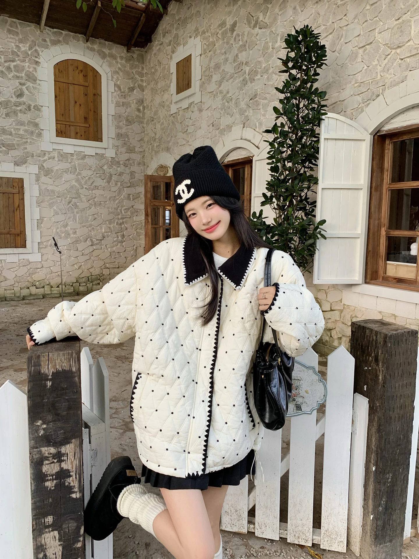 

Beautiful Polka Dot Cotton Jaet Women's Loose Lapel Warm Thi Cotton Coat Spring Autumn Faionable Commute Sle