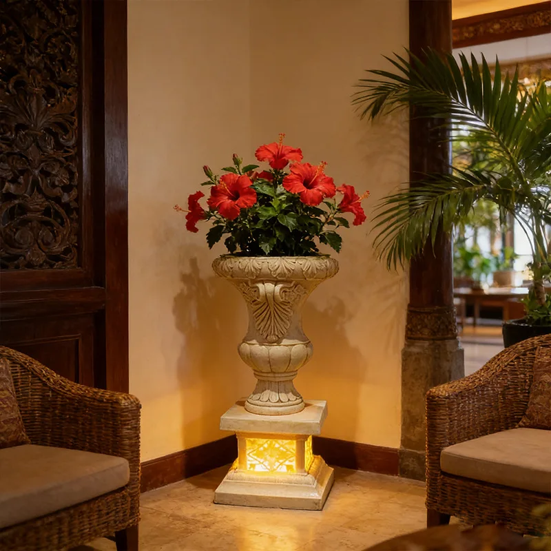 European-style courtyard imitation sandstone resin flower pot outdoor high-footed Roman column flower bowl wedding villa decorat