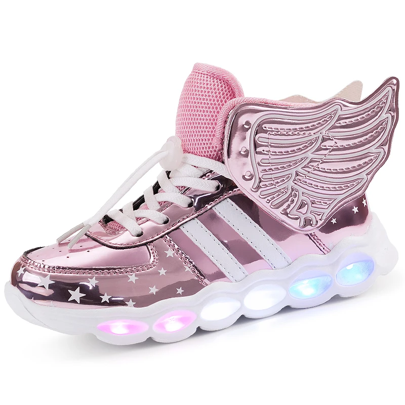 Children's Light-up Casual Sneakers Children's LED Lights Shoes Girls' Princess Shoes Wing Collar Light-up Boots