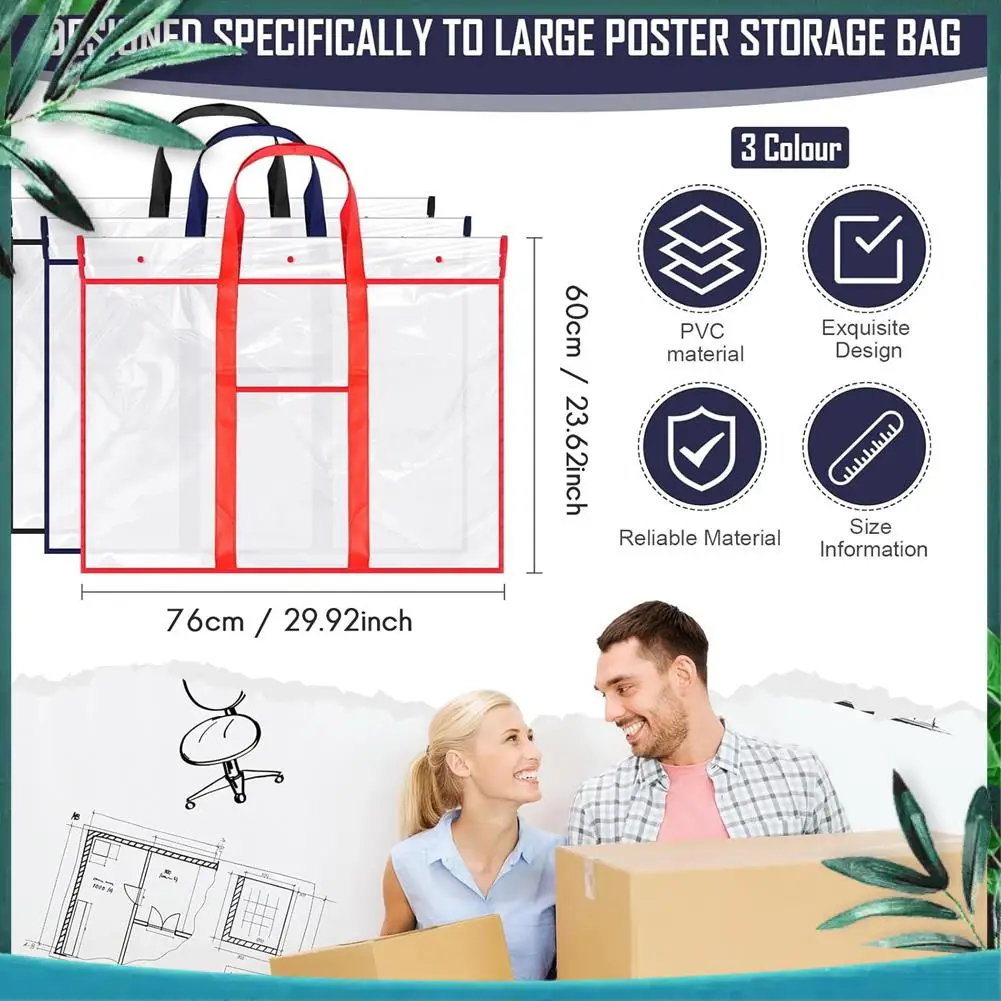 (NEW) 3 Pack Large Poster Storage Bag Bulletin Board Holder Art PVC Folder With Pocket Transparent Art Portfolio Organizer