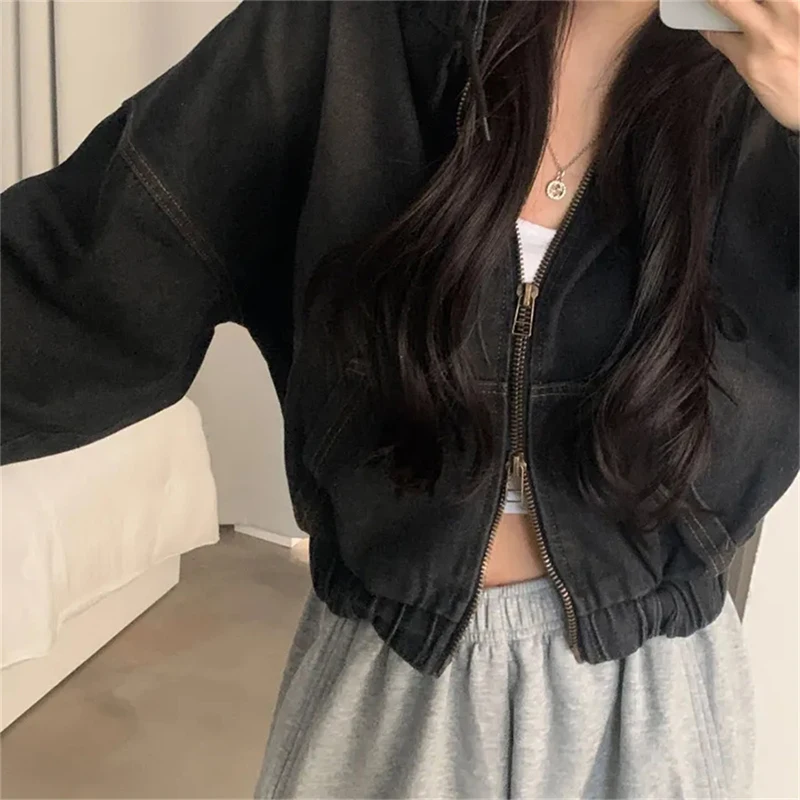 

Джинсовые пальто унисекс, женские зимние стеганые с капюшоном из овчины, уютная подкладка, укороченная водолазка с четырьмя карманами, функциональный приталенный клапан, шикарный