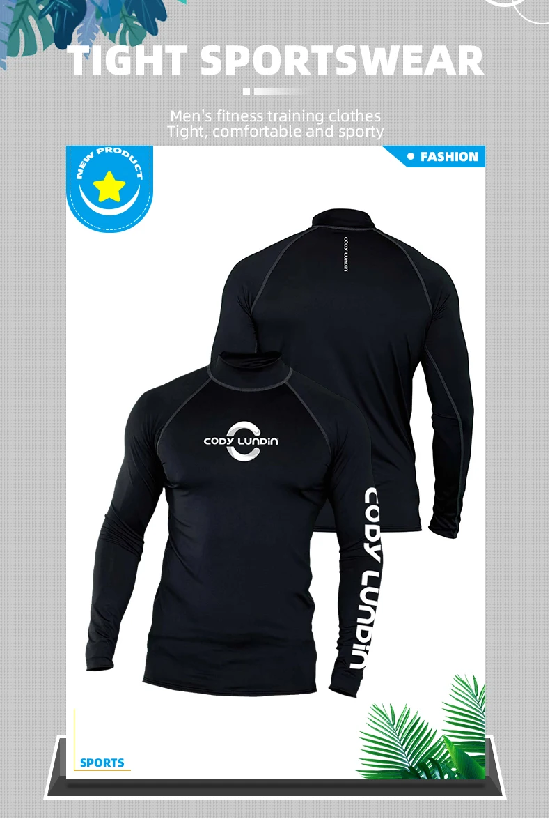 Surfing Swimming Diving T-Shirts Compression Long Rash Guard Swimwear Men's UV Protection Surf Clothing Beach Floatsuit Tops