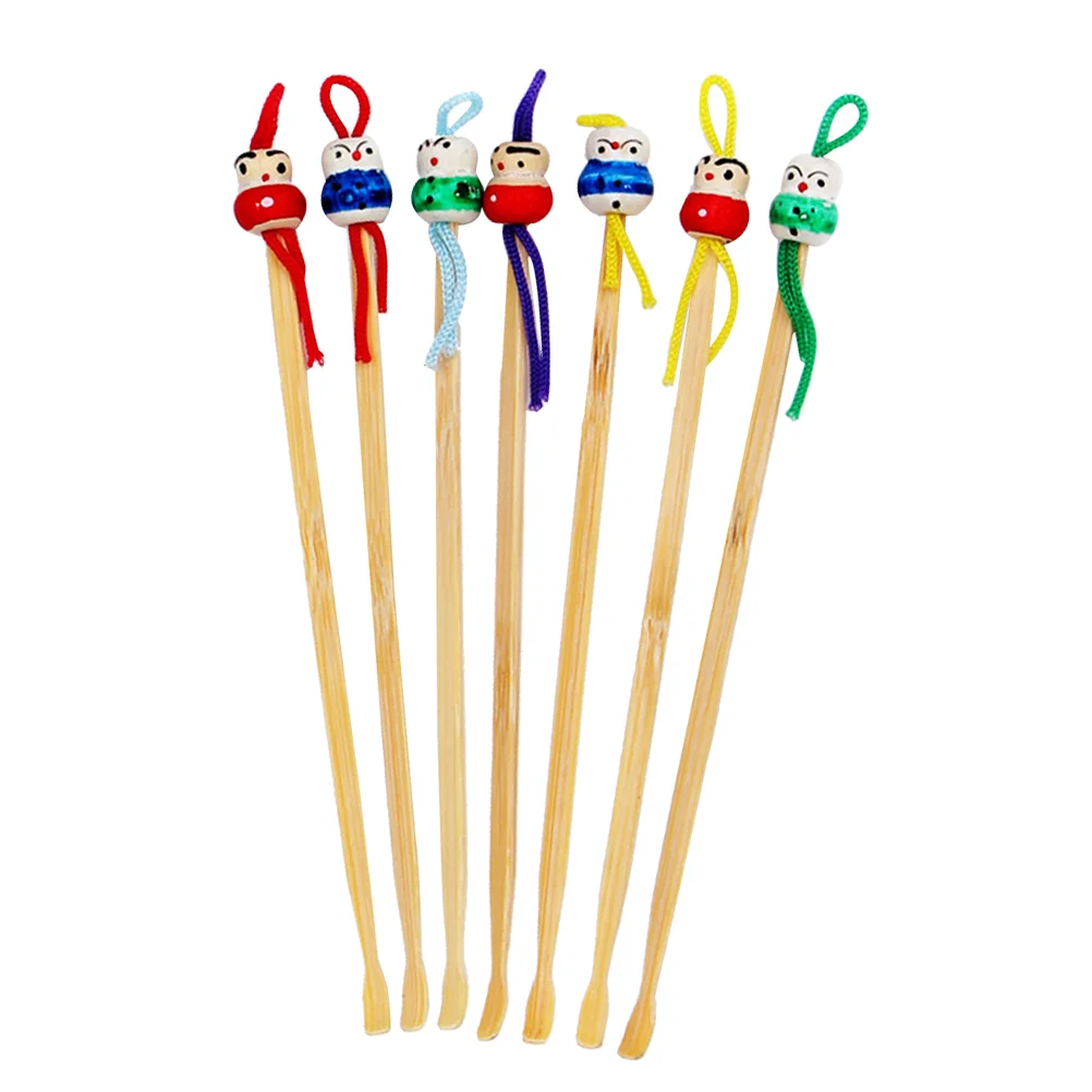 12 Pcs Wooden Ear Pick Cartoon Wax Remover Hanging Picker Supply Cleaner Bamboo