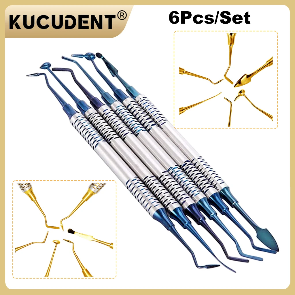 6Pcs/Kit Dental Composite Resin Filling Spatulas Titanium Plated Double Head Restoration Tool Set for Orthodontic Dentist Clinic