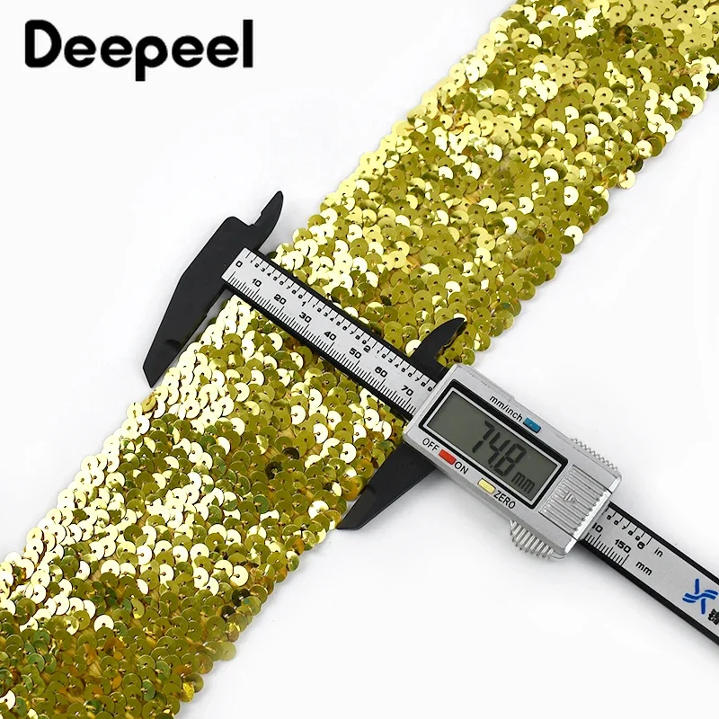 2/5Meters 75mm Deepeel Sequin Lace Trim Stretch Ribbon Party Dress Clothes Decoration Elastic Band