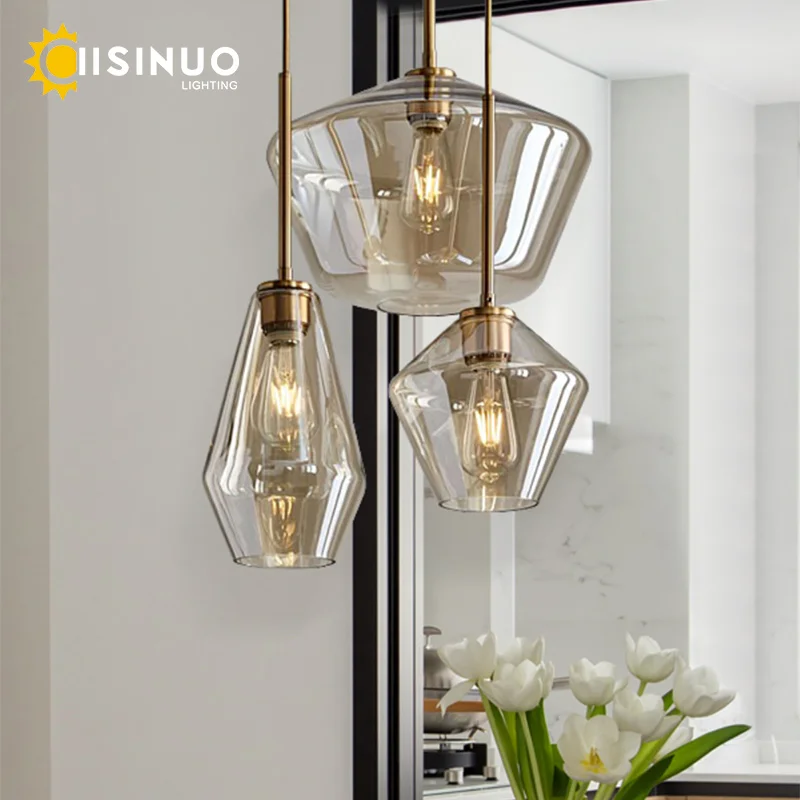 

Vintage Golden Long Rod Amber Glass Chandelier Hanging Dining Room Ceiling Lamp for Bedroom Bar Restaurant Sitting room lighting