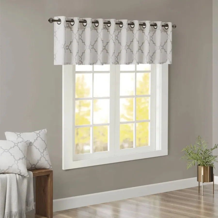 

Fretwork Print Grommet Top Window Valance Ivory Grey 50x18"