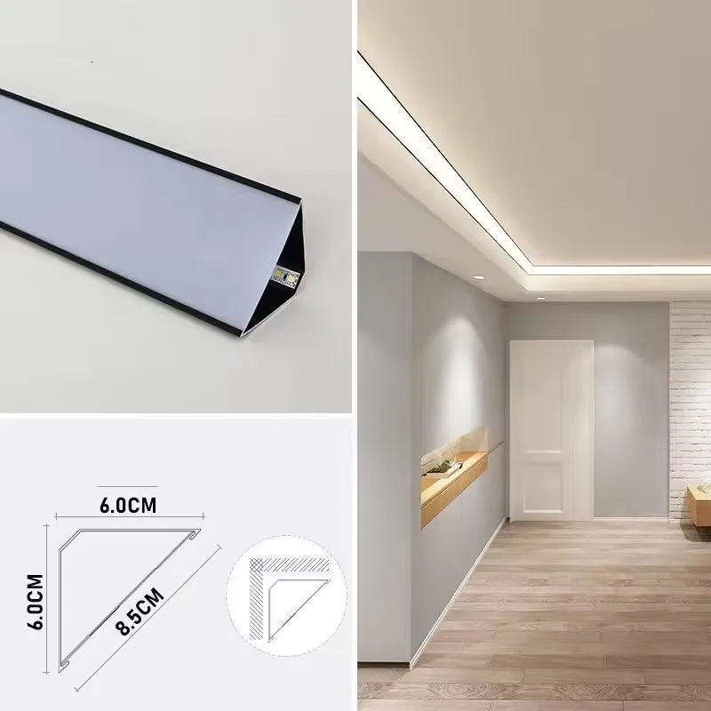 V Type LED Aluminum Profile PC Diffuser Channel Surface Mounted Ceiling Wall Linear Hard Strip Light Dining Room Cabinet Lamp