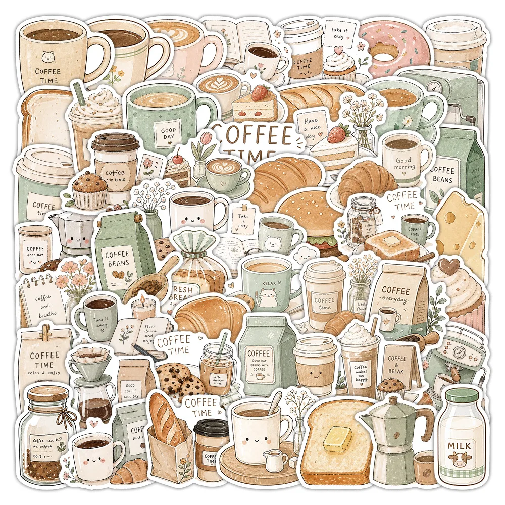 Coffee Tea Journal - 50-100 Buah Stiker Waktu Kopi Kartun